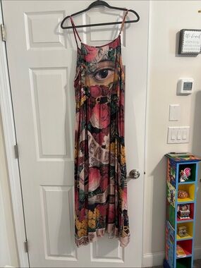 Floral Eye Print Maxi Dress in Pink, Green & Yellow